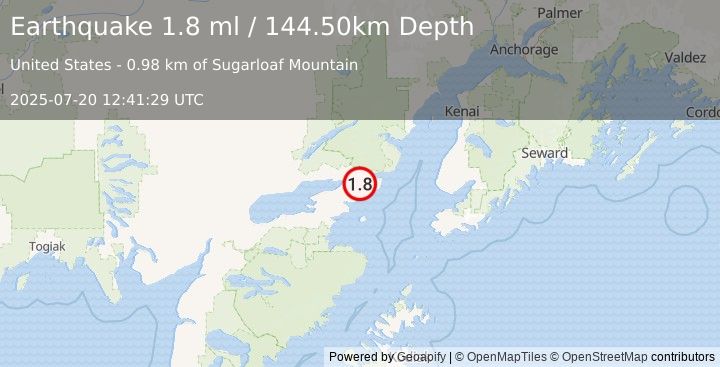 Earthquake 34 km E of Pedro Bay, Alaska (1.8 ml) (2025-07-20 12:41:29 UTC)