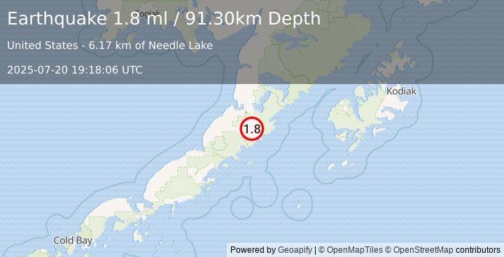 Earthquake 43 km SSE of Ugashik, Alaska (1.8 ml) (2025-07-20 19:18:06 UTC)