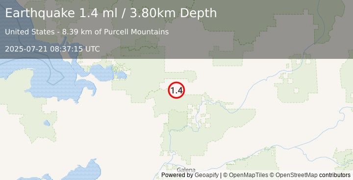 Earthquake 72 km NW of Huslia, Alaska (1.4 ml) (2025-07-21 08:37:15 UTC)