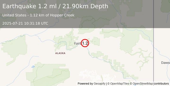 Earthquake 9 km NE of Badger, Alaska (1.2 ml) (2025-07-21 10:31:18 UTC)