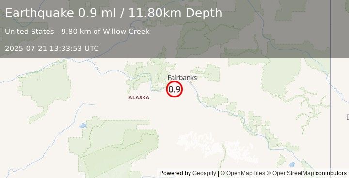 Earthquake 25 km SSW of South Van Horn, Alaska (0.9 ml) (2025-07-21 13:33:53 UTC)