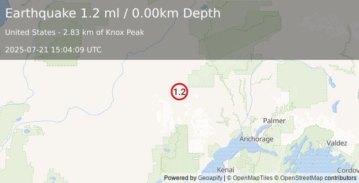 Earthquake 101 km WNW of Skwentna, Alaska (1.2 ml) (2025-07-21 15:04:09 UTC)