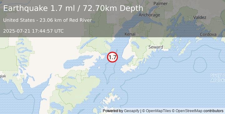 Earthquake 36 km W of Anchor Point, Alaska (1.7 ml) (2025-07-21 17:44:57 UTC)