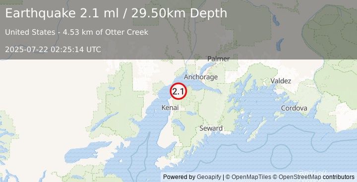 Earthquake 10 km W of Point Possession, Alaska (2.1 ml) (2025-07-22 02:25:14 UTC)
