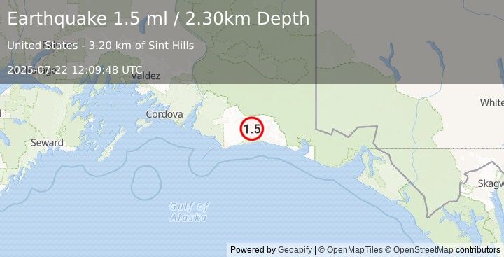 Earthquake 124 km S of McCarthy, Alaska (1.5 ml) (2025-07-22 12:09:48 UTC)