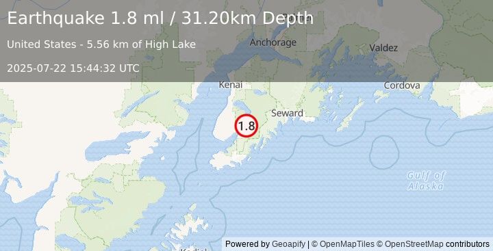 Earthquake 12 km ENE of Fox River, Alaska (1.8 ml) (2025-07-22 15:44:32 UTC)