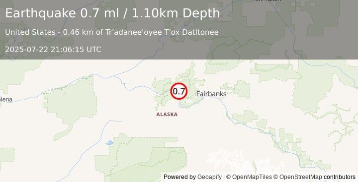 Earthquake 30 km SSE of Minto, Alaska (0.7 ml) (2025-07-22 21:06:15 UTC)