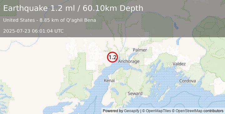 Earthquake 24 km N of Beluga, Alaska (1.2 ml) (2025-07-23 06:01:04 UTC)