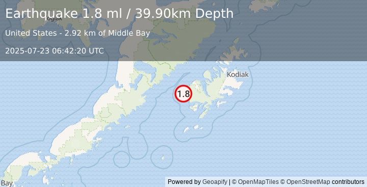 Earthquake 30 km SW of Karluk, Alaska (1.8 ml) (2025-07-23 06:42:20 UTC)
