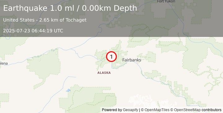 Earthquake 25 km SSE of Minto, Alaska (1.0 ml) (2025-07-23 06:44:19 UTC)