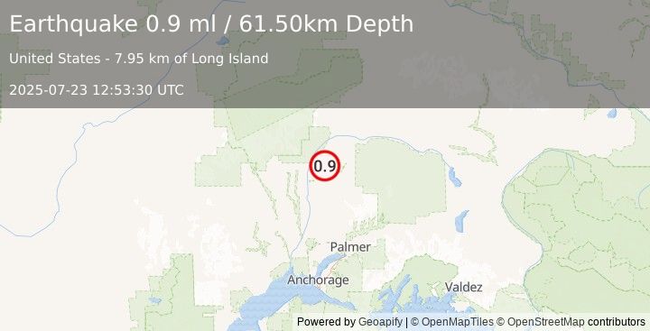 Earthquake 21 km ENE of Chase, Alaska (0.9 ml) (2025-07-23 12:53:30 UTC)