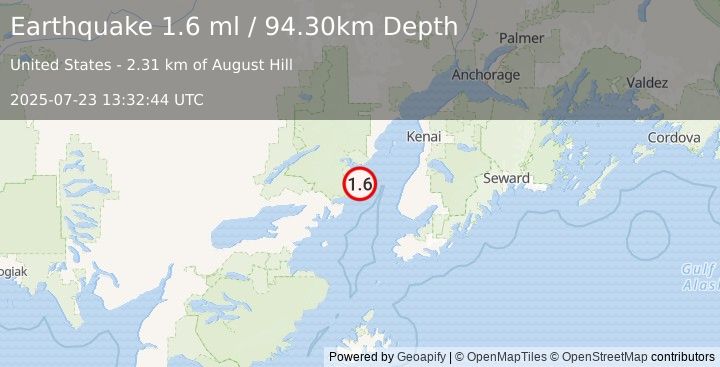 Earthquake 52 km W of Happy Valley, Alaska (1.6 ml) (2025-07-23 13:32:44 UTC)