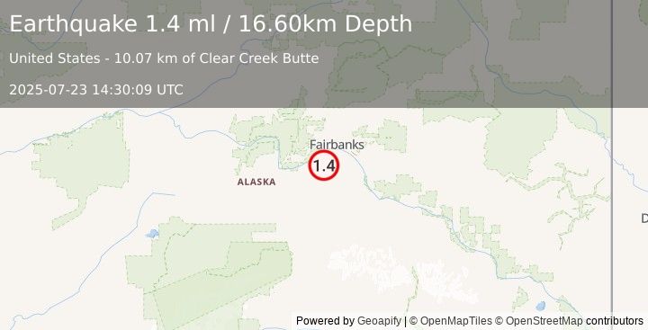Earthquake 23 km SSW of South Van Horn, Alaska (1.4 ml) (2025-07-23 14:30:09 UTC)