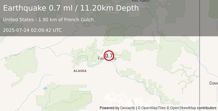 Earthquake 4 km SSE of Fox, Alaska (0.7 ml) (2025-07-24 02:09:42 UTC)