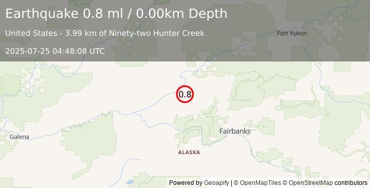 Earthquake 14 km E of Rampart, Alaska (0.8 ml) (2025-07-25 04:48:08 UTC)