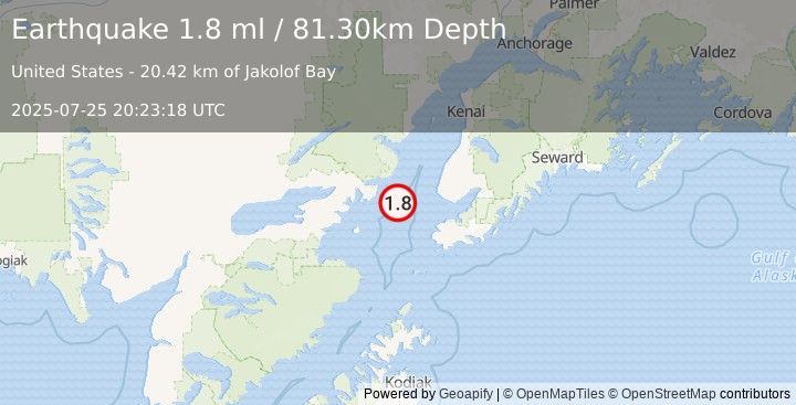 Earthquake 46 km WSW of Anchor Point, Alaska (1.8 ml) (2025-07-25 20:23:18 UTC)