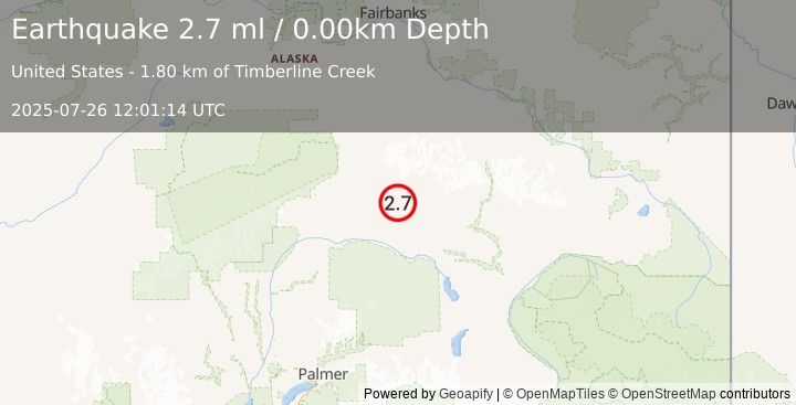 Earthquake 70 km ESE of Cantwell, Alaska (2.7 ml) (2025-07-26 12:01:14 UTC)