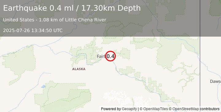 Earthquake 7 km NE of Badger, Alaska (0.4 ml) (2025-07-26 13:34:50 UTC)