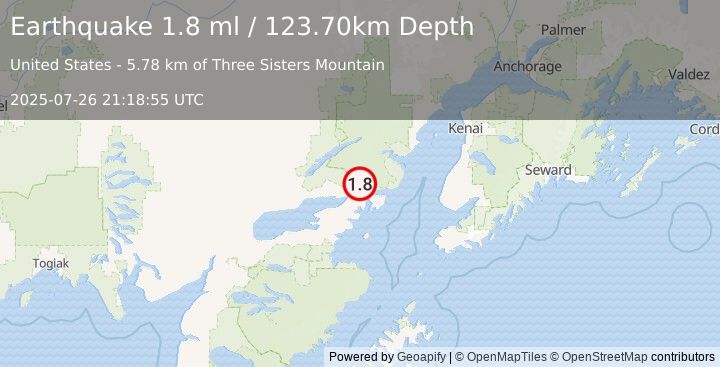 Earthquake 34 km ENE of Pedro Bay, Alaska (1.8 ml) (2025-07-26 21:18:55 UTC)