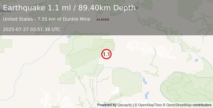 Earthquake 24 km WSW of Cantwell, Alaska (1.1 ml) (2025-07-27 03:51:38 UTC)
