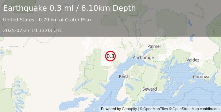 Earthquake 63 km WNW of Tyonek, Alaska (0.3 ml) (2025-07-27 10:13:03 UTC)