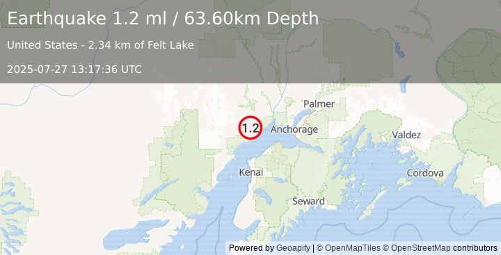 Earthquake 15 km NW of Beluga, Alaska (1.2 ml) (2025-07-27 13:17:36 UTC)