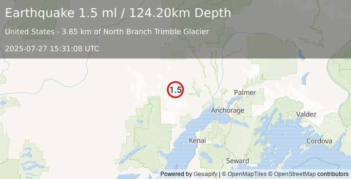 Earthquake 57 km SW of Skwentna, Alaska (1.5 ml) (2025-07-27 15:31:08 UTC)