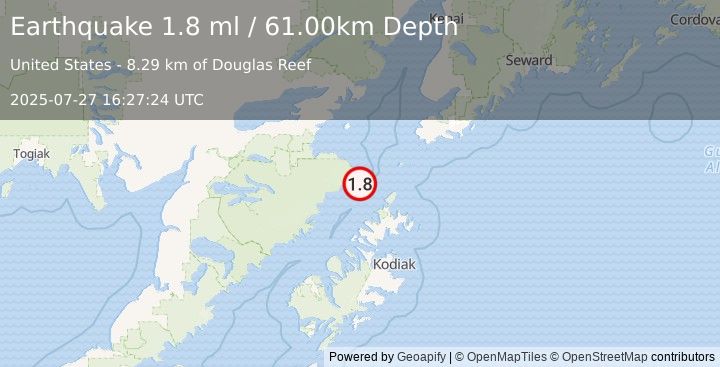 Earthquake 74 km N of Aleneva, Alaska (1.8 ml) (2025-07-27 16:27:24 UTC)