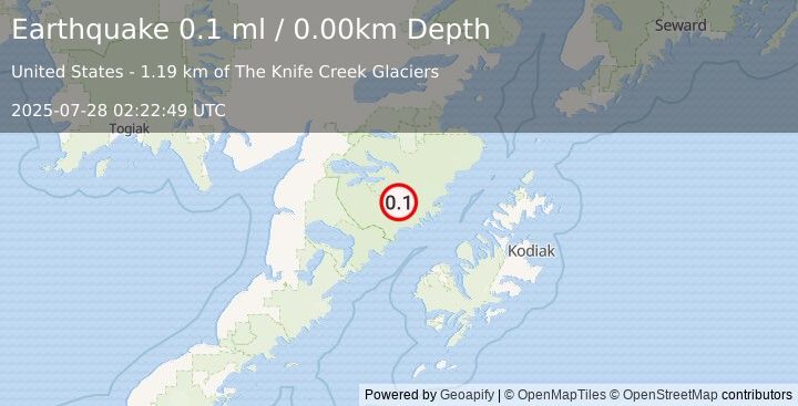 Earthquake 87 km NNW of Karluk, Alaska (0.1 ml) (2025-07-28 02:22:49 UTC)