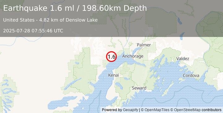 Earthquake 18 km WNW of Beluga, Alaska (1.6 ml) (2025-07-28 07:55:46 UTC)