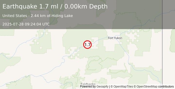 Earthquake 16 km WSW of Beaver, Alaska (1.7 ml) (2025-07-28 09:24:04 UTC)