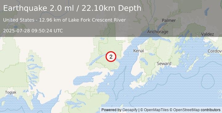 Earthquake 62 km ENE of Port Alsworth, Alaska (2.0 ml) (2025-07-28 09:50:24 UTC)