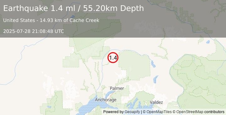Earthquake 40 km ENE of Chase, Alaska (1.4 ml) (2025-07-28 21:08:48 UTC)