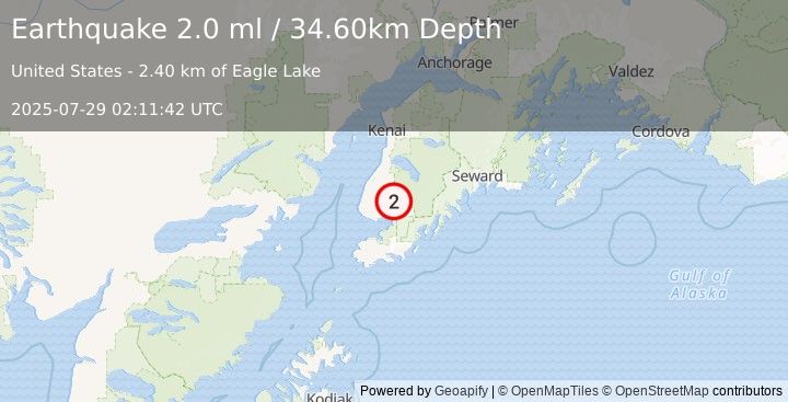 Earthquake 8 km W of Fox River, Alaska (2.0 ml) (2025-07-29 02:11:42 UTC)