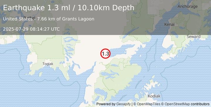 Earthquake 16 km NNW of Igiugig, Alaska (1.3 ml) (2025-07-29 08:14:27 UTC)