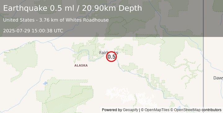Earthquake 8 km WSW of North Pole, Alaska (0.5 ml) (2025-07-29 15:00:38 UTC)