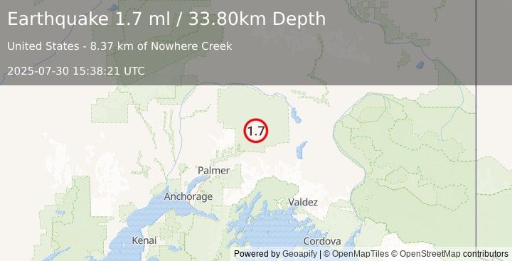 Earthquake 41 km N of Glacier View, Alaska (1.7 ml) (2025-07-30 15:38:21 UTC)