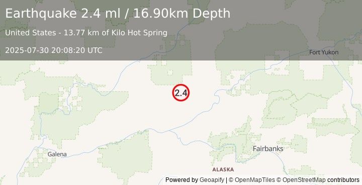 Earthquake 73 km WNW of Rampart, Alaska (2.4 ml) (2025-07-30 20:08:20 UTC)