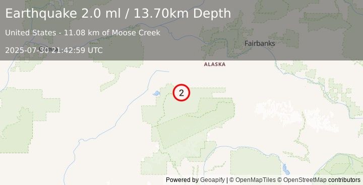 Earthquake 50 km NE of Denali National Park, Alaska (2.0 ml) (2025-07-30 21:42:59 UTC)