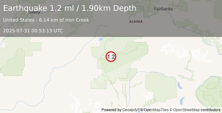 Earthquake 25 km SSE of Denali National Park, Alaska (1.2 ml) (2025-07-31 00:53:13 UTC)