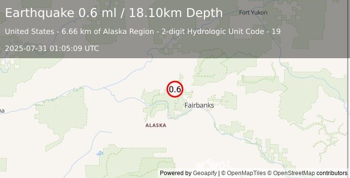Earthquake 25 km E of Minto, Alaska (0.6 ml) (2025-07-31 01:05:09 UTC)