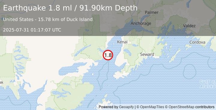 Earthquake 34 km WNW of Happy Valley, Alaska (1.8 ml) (2025-07-31 01:17:07 UTC)
