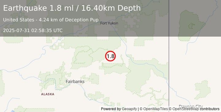 Earthquake 17 km W of Central, Alaska (1.8 ml) (2025-07-31 02:58:35 UTC)