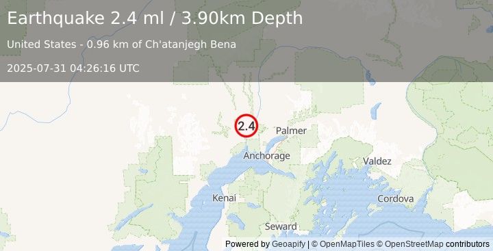 Earthquake 14 km N of Susitna, Alaska (2.4 ml) (2025-07-31 04:26:16 UTC)