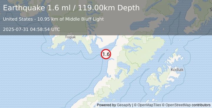 Earthquake 28 km NW of Egegik, Alaska (1.6 ml) (2025-07-31 04:58:54 UTC)