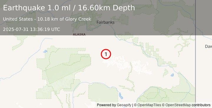 Earthquake 61 km E of Denali Park, Alaska (1.0 ml) (2025-07-31 13:36:19 UTC)