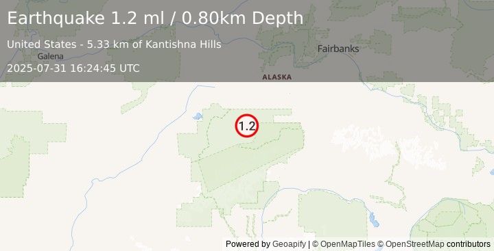 Earthquake 59 km ENE of Denali National Park, Alaska (1.2 ml) (2025-07-31 16:24:45 UTC)