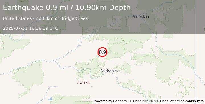 Earthquake 17 km ESE of Livengood, Alaska (0.9 ml) (2025-07-31 16:36:19 UTC)