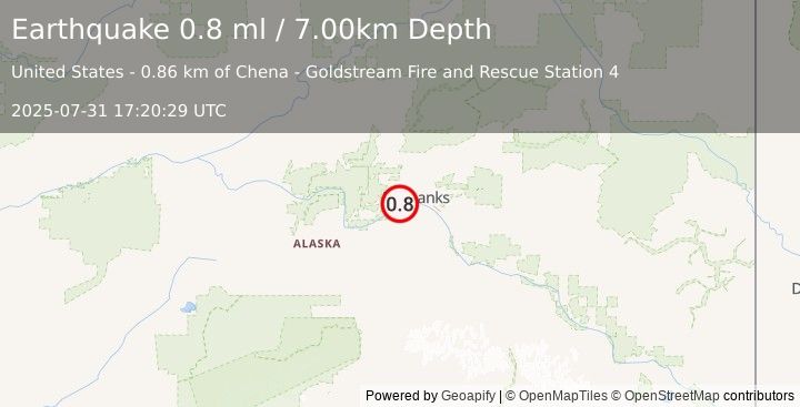 Earthquake 7 km S of Ester, Alaska (0.8 ml) (2025-07-31 17:20:29 UTC)