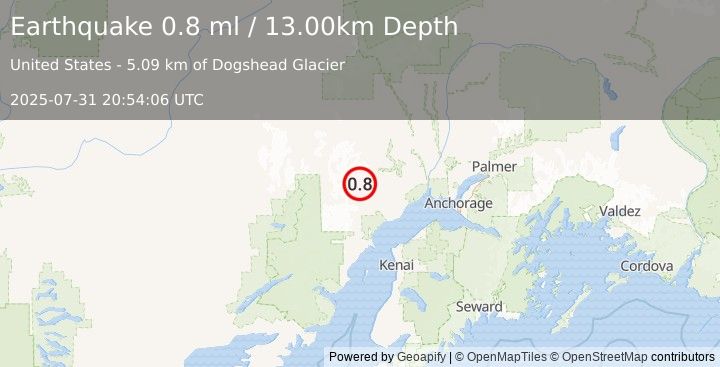 Earthquake 60 km WNW of Beluga, Alaska (0.8 ml) (2025-07-31 20:54:06 UTC)